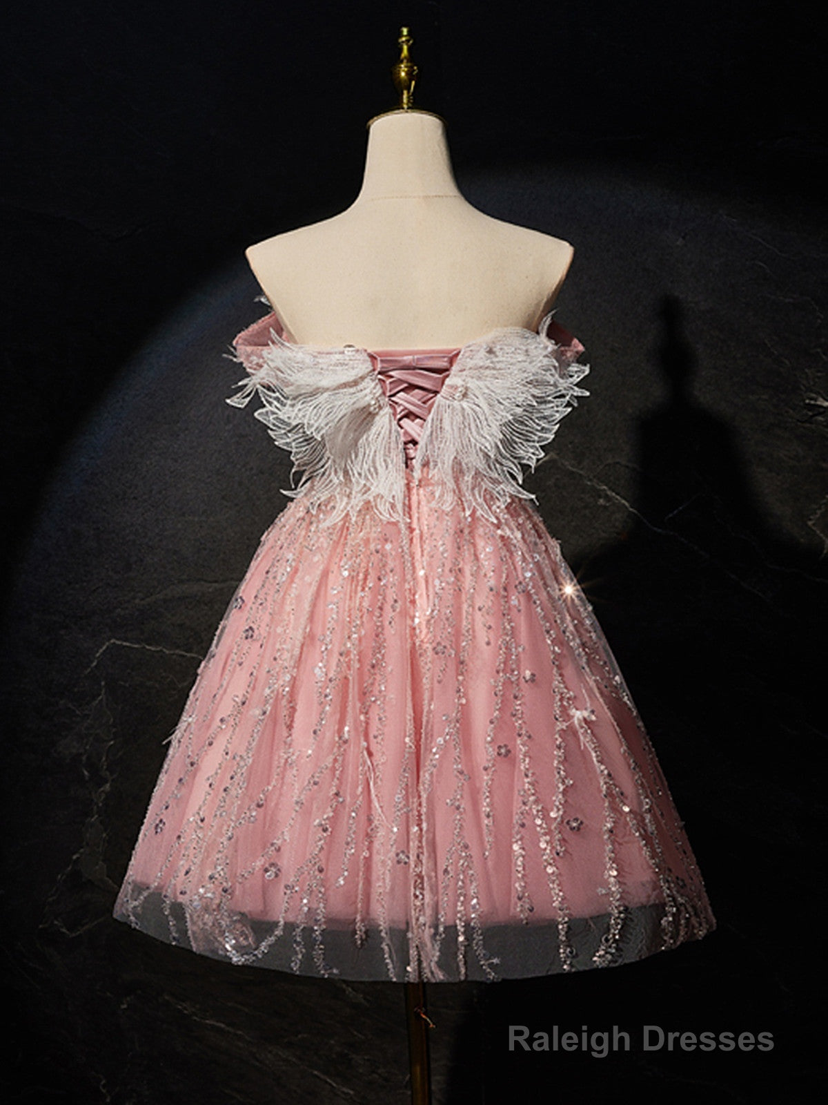 Pink Off Shoulder Shiny Tulle With Lace Party Dress, Pink Homecoming Dress Formal Dress