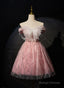 Pink Off Shoulder Shiny Tulle With Lace Party Dress, Pink Homecoming Dress Formal Dress