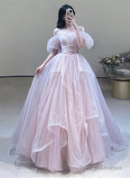 Pink Off Shoulder Tulle Beaded Sweetheart Party Dress, Pink Tulle Evening Dress Prom Dress