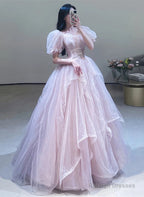 Pink Off Shoulder Tulle Beaded Sweetheart Party Dress, Pink Tulle Evening Dress Prom Dress