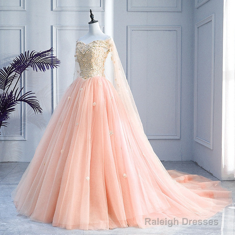 Pink Off Shoulder Tulle With Flowers Ball Gown Sweet 16 Dress, Pink Quinceanera Dress Secondary image