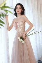 Pink Off The Shoulder Lace Evening Dress, A-Line Prom Party Dress