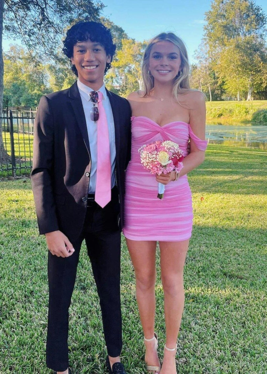 Pink Off The Shoulder Tulle Homecoming Dress Short Cocktail Dresses