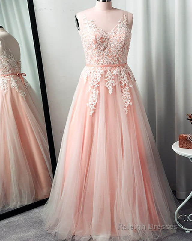 Pink Plus Size Prom Dresses Tulle Appliques Main image