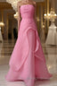 Pink Prom Dress Tulle Evening Gown Strapless Ruffles A-line Simple Prom Dresses For Teens