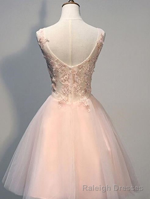 Pink Prom Dresses Short With Lace Appliques A Line Tulle Prom Wear Secondary image