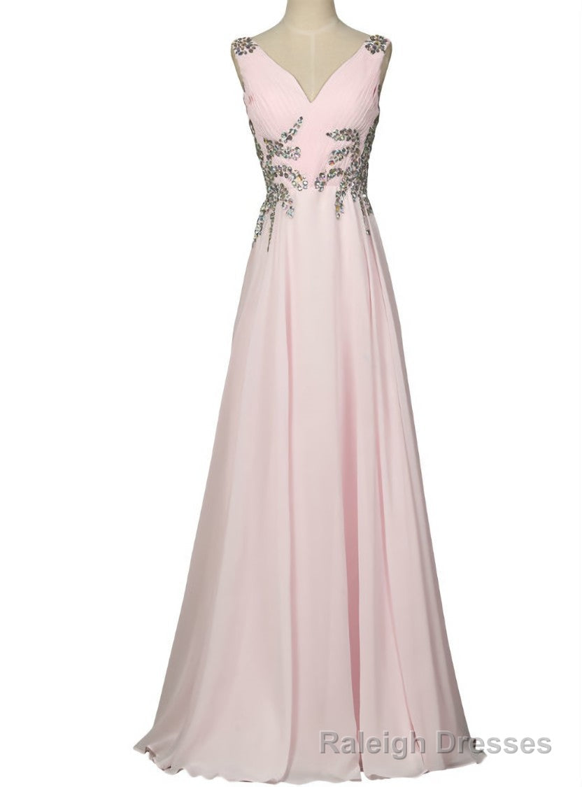 Pink Prom Dresses Long Design Sexy V Neck Sleeveless Evening Prom Gown Main image