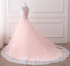 Pink Puffy Ball Gowns Princess Sweetheart Tulle Prom Dresses With White Lace Pink Sweet 16 Gowns