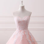 Pink Puffy Ball Gowns Princess Sweetheart Tulle Prom Dresses With White Lace Pink Sweet 16 Gowns