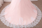 Pink Puffy Ball Gowns Princess Sweetheart Tulle Prom Dresses With White Lace Pink Sweet 16 Gowns