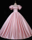Pink Puffy Sleeve Ball Gown Dress