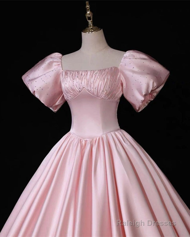 Pink Puffy Sleeve Ball Gown Satin Dress Secondary image
