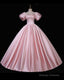 Pink Puffy Sleeve Ball Gown Satin Dress