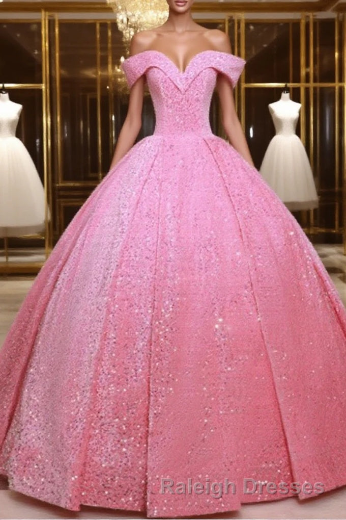 Pink Quinceanera Dresses Sequin Off The Shoulder Ball Gown Dresses Main image