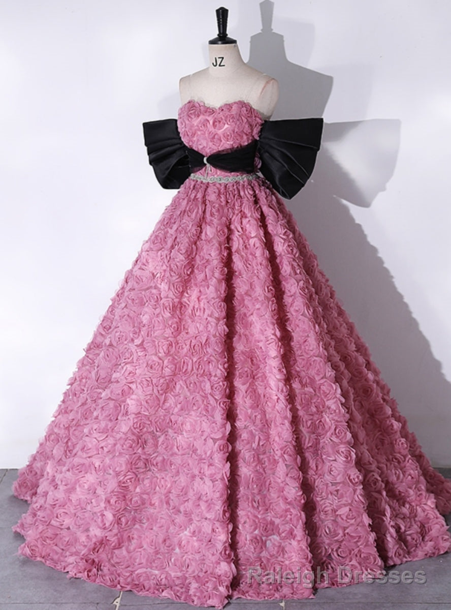 Pink Rose Flower Strapless Prom Dress Main image