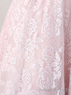Pink Round Neck Lace Tulle Short Prom Dress, Pink Homecoming Dress