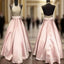 Pink Round Neck Sequin Long Prom Gown, Pink Evening Dress For Teens