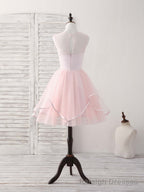 Pink Round Neck Tulle Pink Short Prom Dress Pink Homecoming Dress