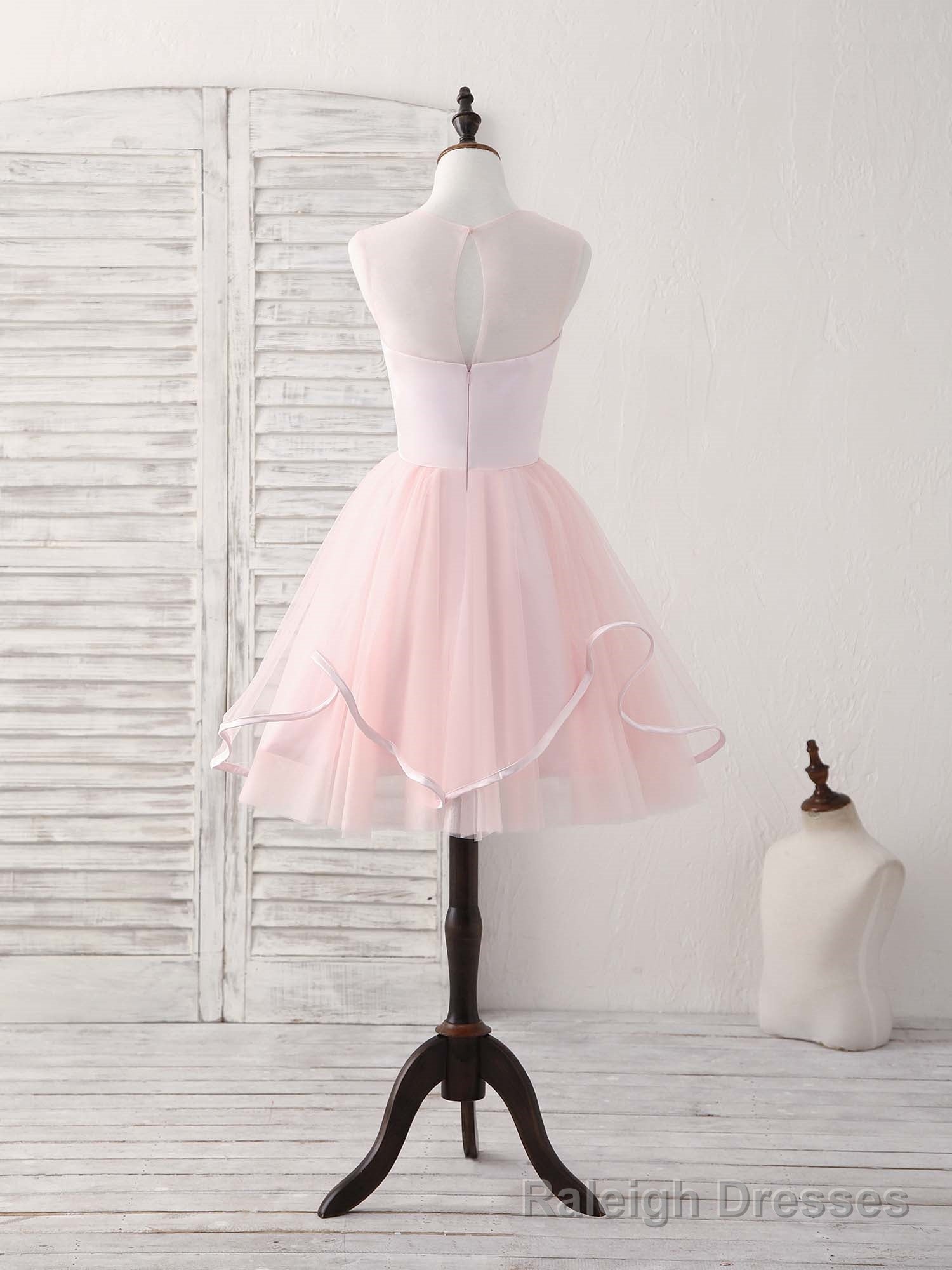 Pink Round Neck Tulle Pink Short Prom Dress Pink Homecoming Dress