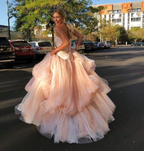 Light Pink Tulle Long Prom Dresses Pink Tulle Prom Dresses