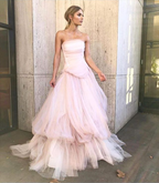 Light Pink Tulle Long Prom Dresses Pink Tulle Prom Dresses