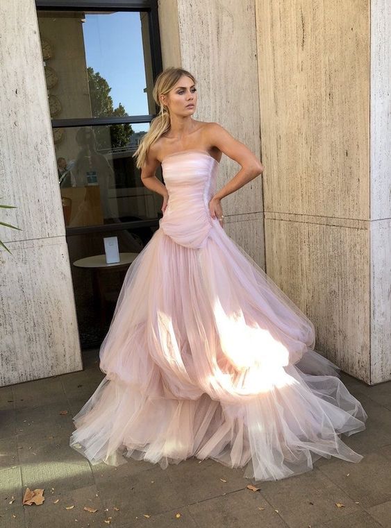 Light Pink Tulle Long Prom Dresses Pink Tulle Prom Dresses