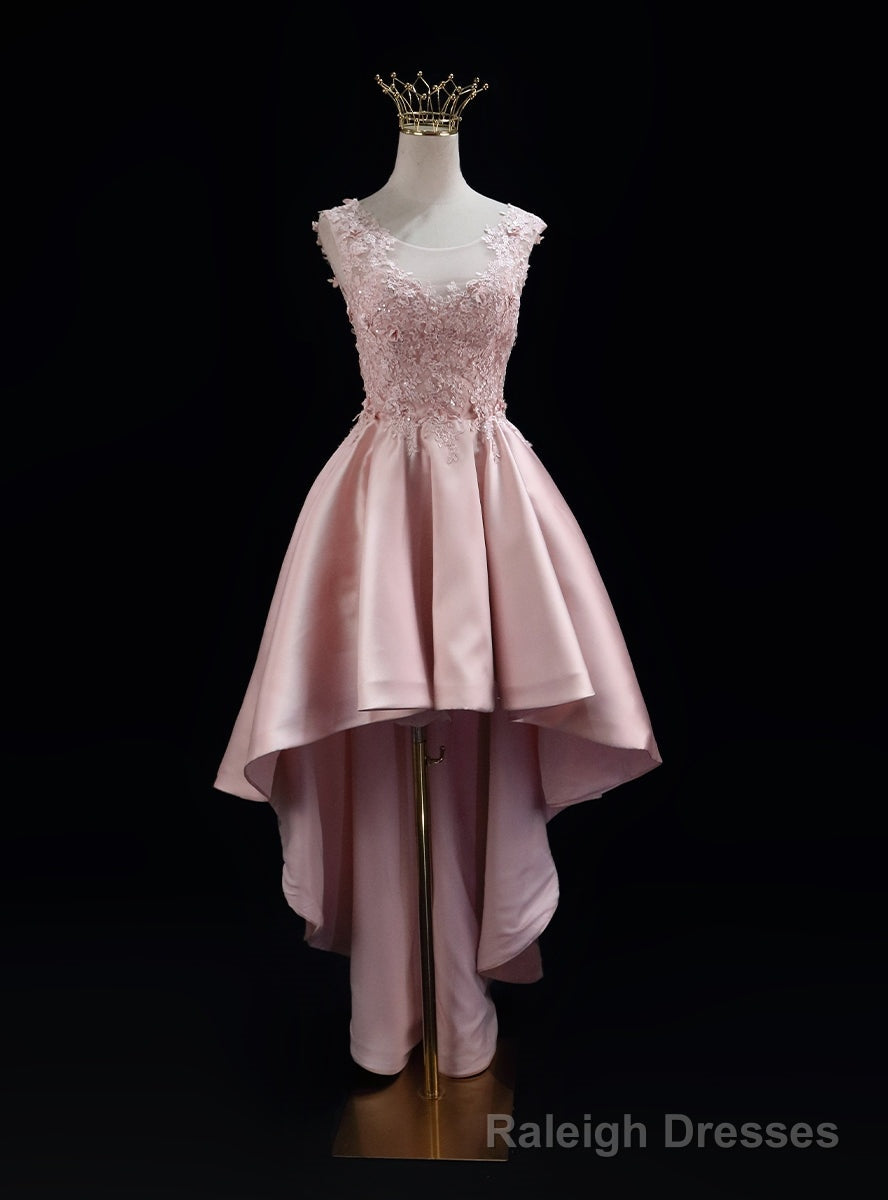 Pink Satin  Lace Prom Dress Main image