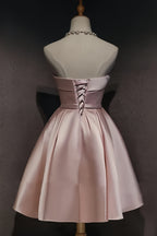 Pink Off The Shoulder Satin Homecoming Dress