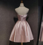 Pink Off The Shoulder Satin Homecoming Dress