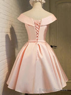 Pink Satin Knee Length Party Dress , Homecoming Dress