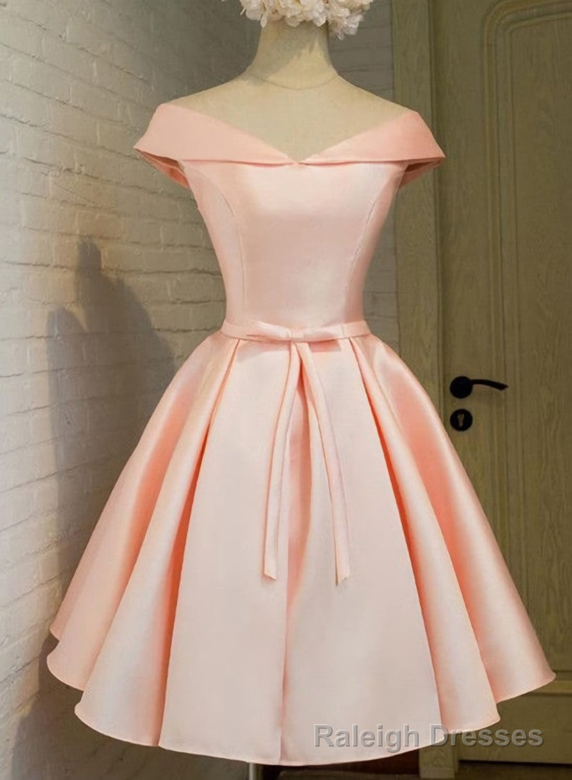 Pink Satin Knee Length Party Dress , Homecoming Dress Main image