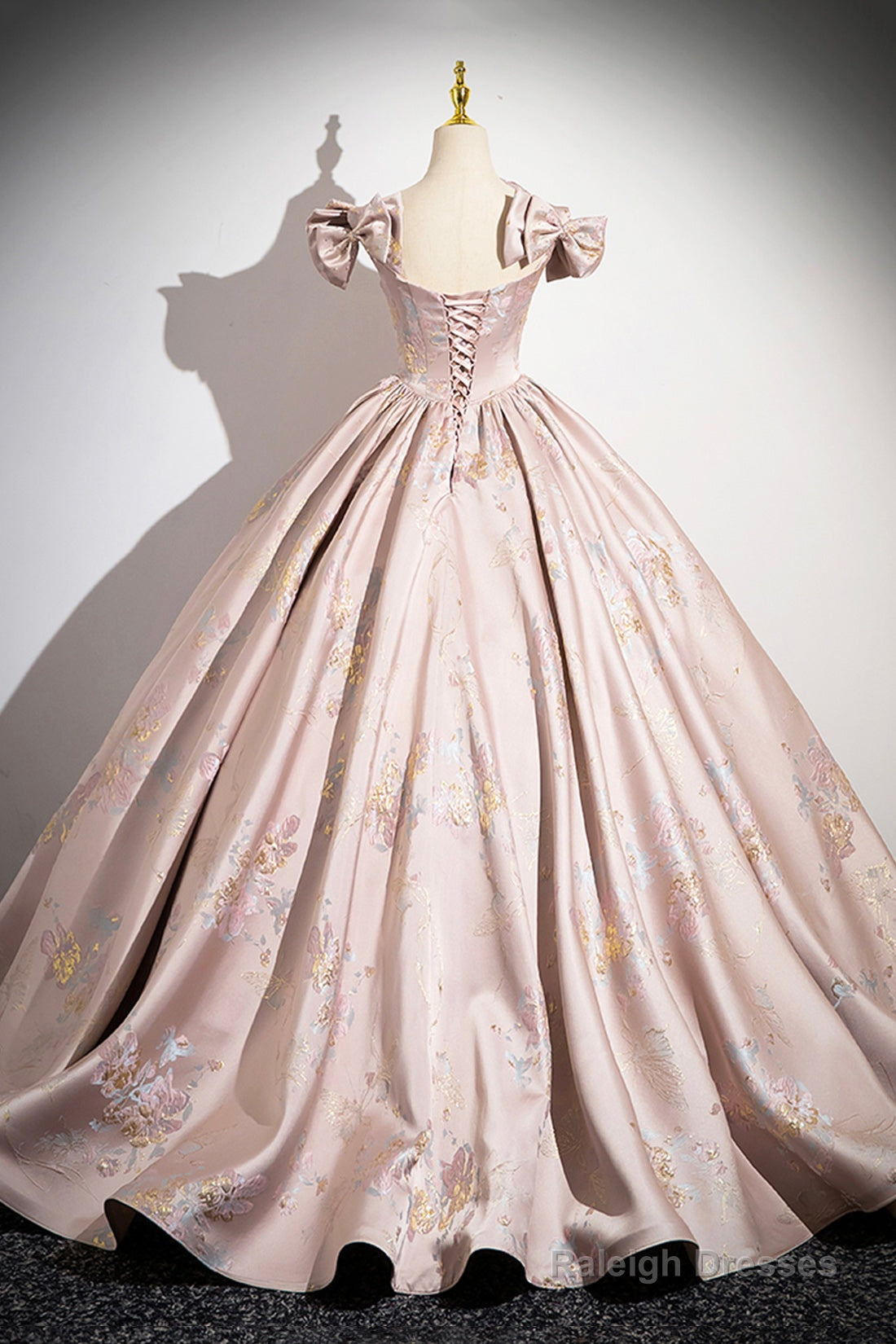 Pink Satin Lace Long Prom Dresses A-Line Scoop Neckline Prom Dresses
