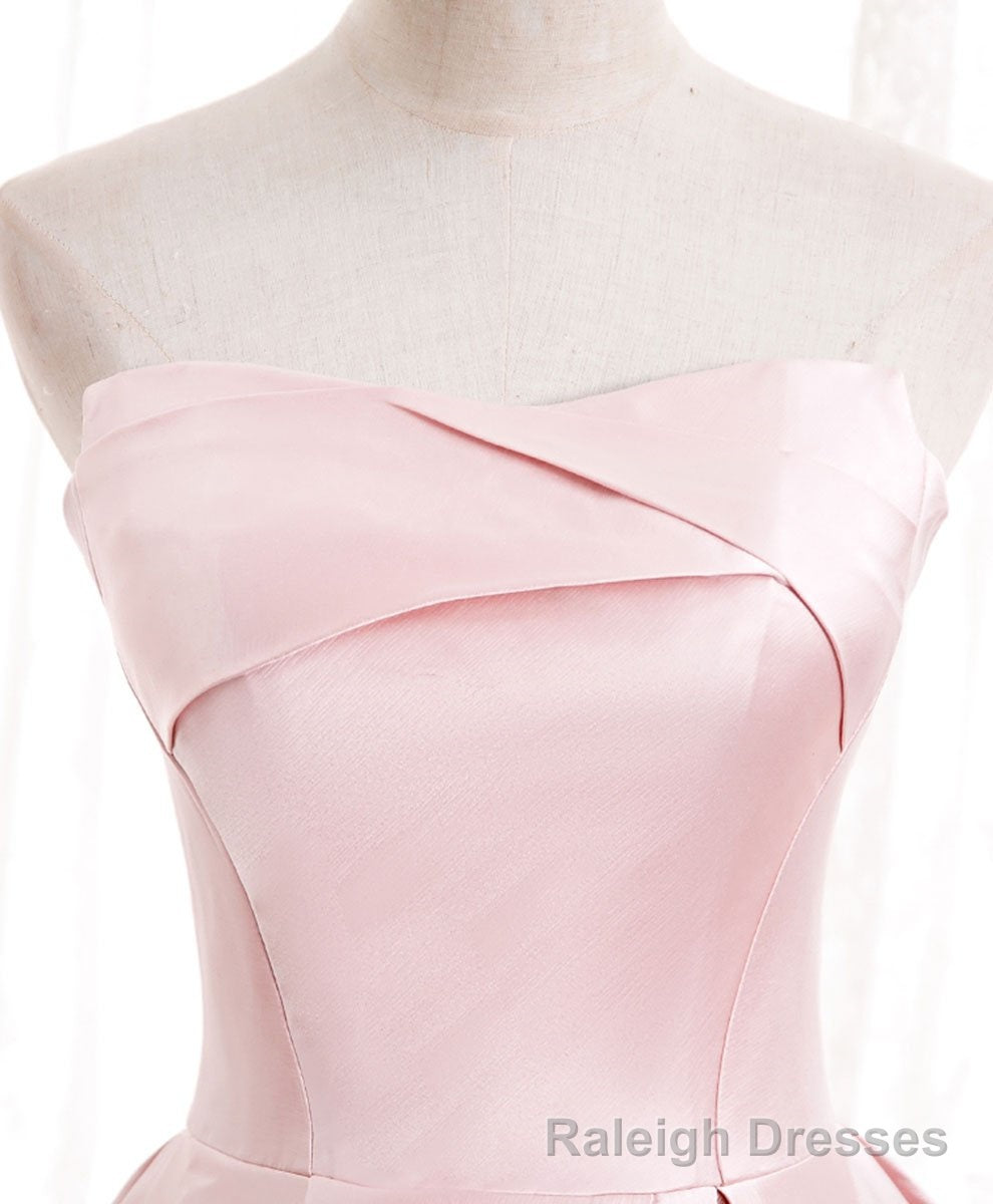 Pink Satin Long Party Dress with Pearls, Floor Length Party Dres Wedding Party Dress