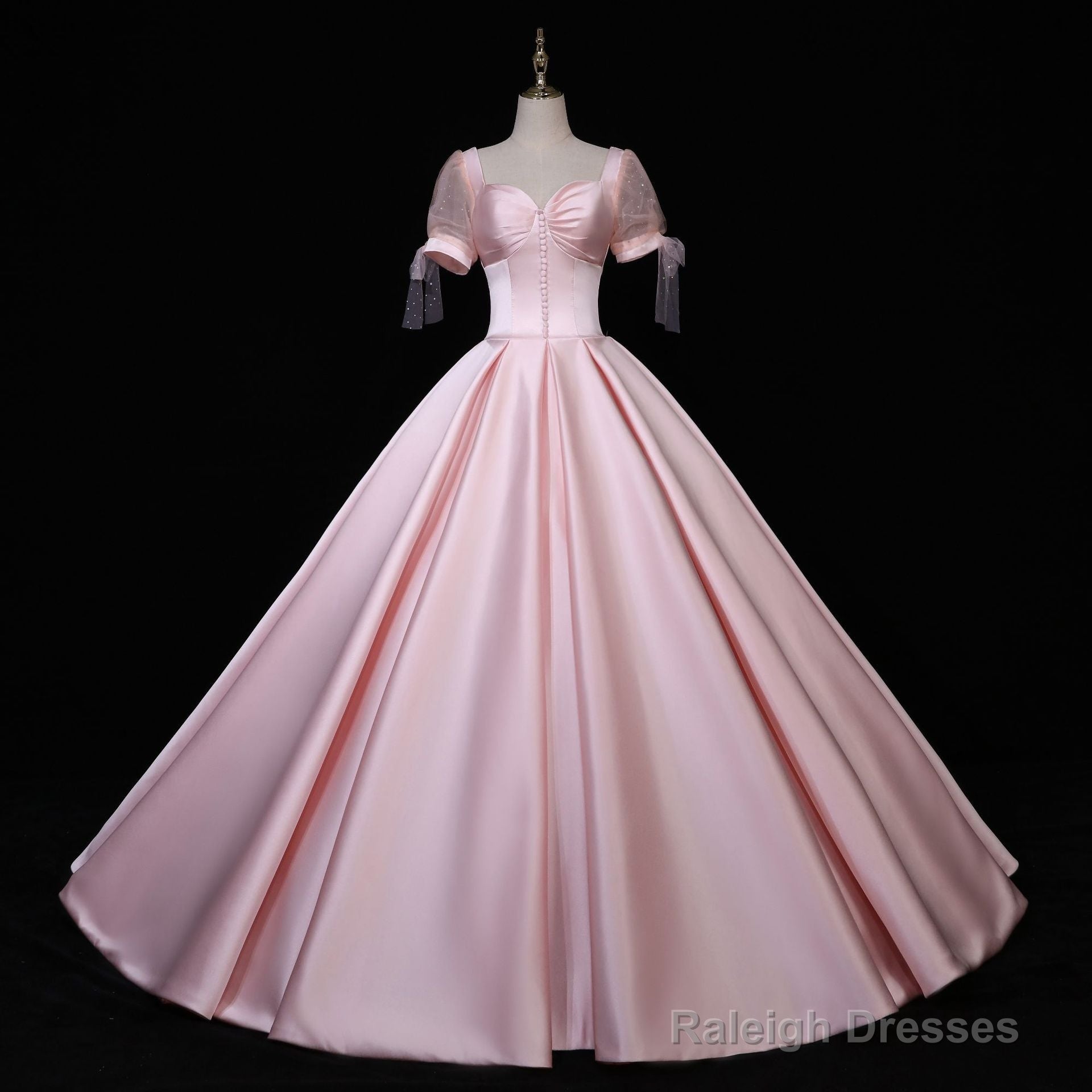 Pink Satin Long Sweetheart Formal Dress, Pink Sweet 16 Party Dress Secondary image