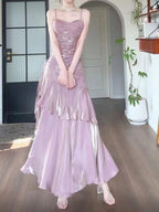 Pink Satin Mermaid Straps Long Prom Dresses Pink Floor Length Prom Dresses