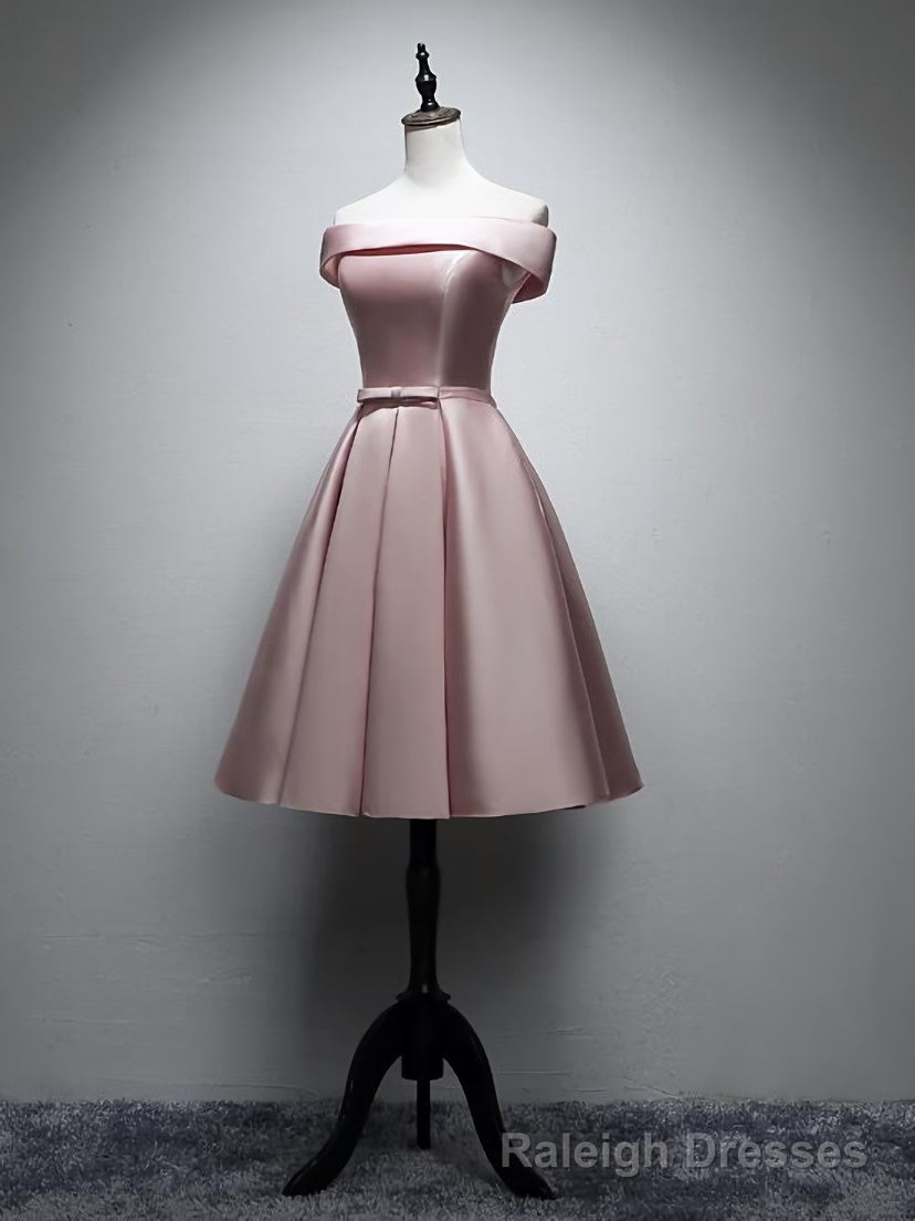 Pink Satin Off Shoulder Lace-up Party Dress, Pink Prom Dress Main image