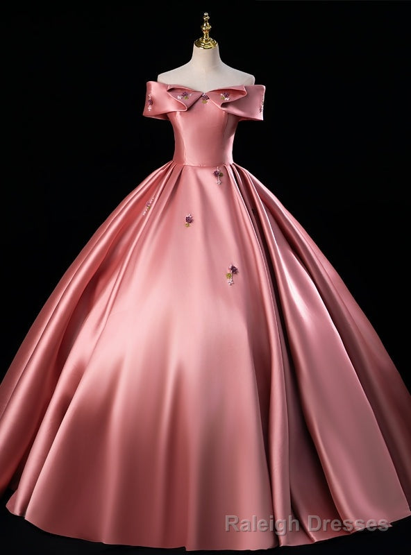 Pink Satin Off the Shoulder Beading Flower Quinceanera Dress Main image