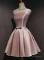 Pink Satin One Shoulder Homecoming Dress, Knee Length Prom Dress