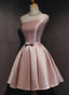 Pink Satin One Shoulder Homecoming Dresses Knee Length Prom Dresses