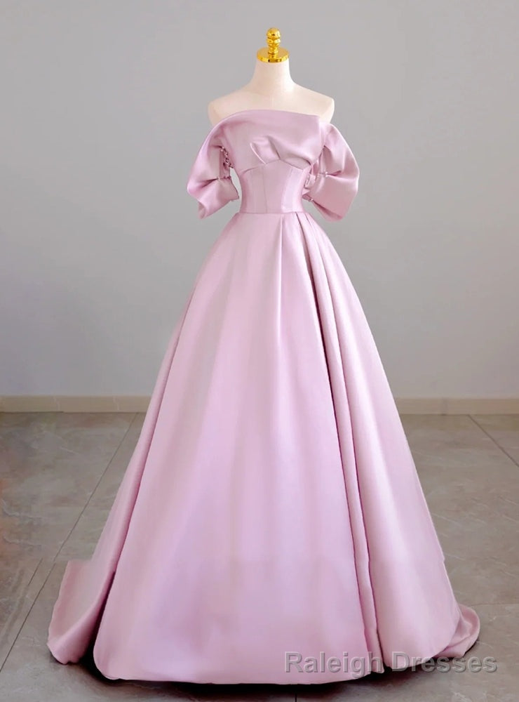 Pink Satin Strapless Beading Prom Dress Main image