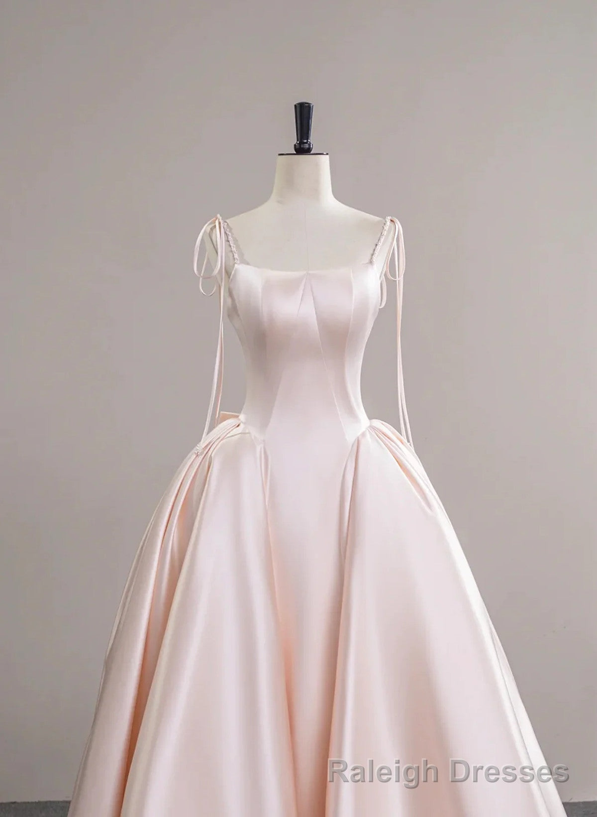 Pink Satin Straps Long Formal Dress with Bow, Pink Satin Prom Dress Party Dress Secondary image