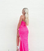 Pink Sequin Prom Dresses Long Strapless Mermaid Prom Gowns