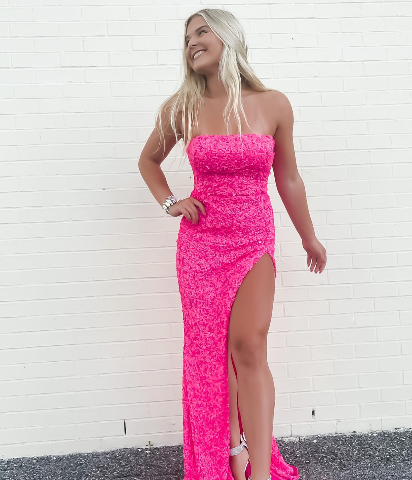 Pink Sequin Prom Dresses Long Strapless Mermaid Prom Gowns