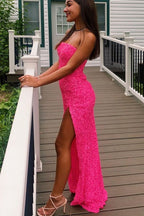 Pink Sequin Prom Dresses Long Strapless Mermaid Prom Gowns