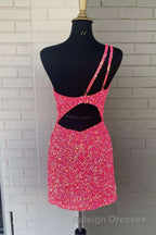 Pink Sequin One Shoulder Cutout Homecoming Dresses Gala Dress Short