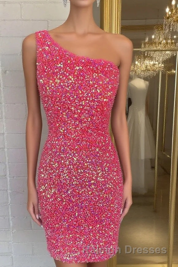 Pink Sequin One Shoulder Cutout Homecoming Dresses Gala Dress Short Main image