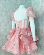 Pink Sequin Ruffles Corset Back Homecoming Dress
