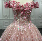 Pink Sequined Off the Shoulder Quinceaera Dress