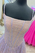 Pink Sequins A-Line Prom Gowns Princess Birthday Prom Dresses