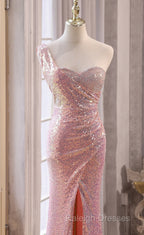 Pink Sequins Mermaid Sweetheart Long Prom Dress, Pink Sequins Evening Dress
